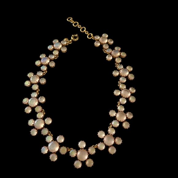J. Crew Gold-Tone Iridescent White Opalescent Stones Statement Necklace Rare - Picture 4 of 11